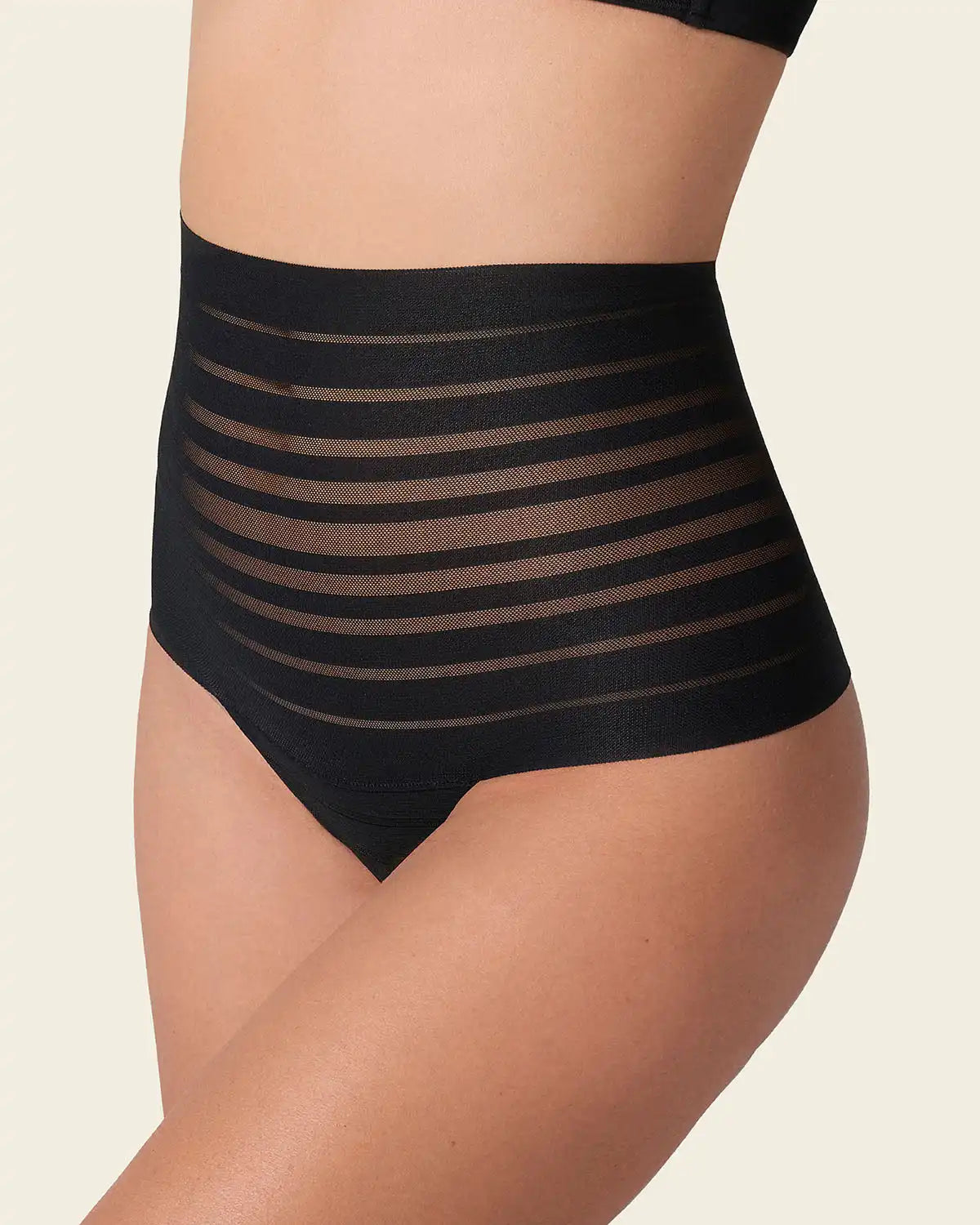 Slimming Lace Stripe High-Waisted Thong Panty