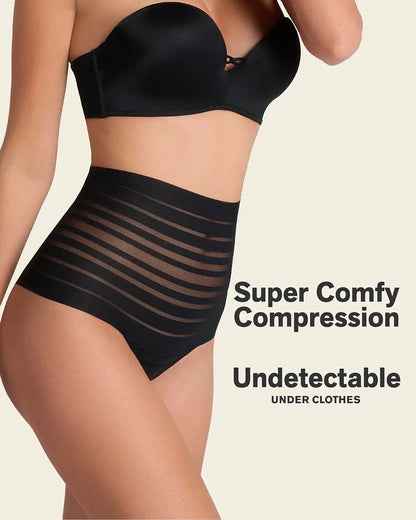 Slimming Lace Stripe High-Waisted Thong Panty