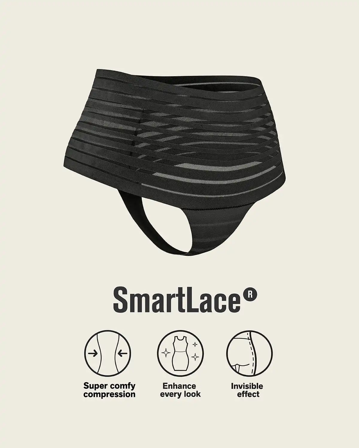 Slimming Lace Stripe High-Waisted Thong Panty