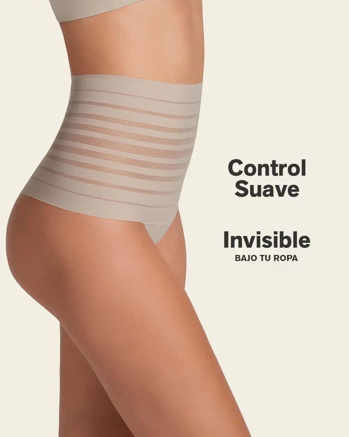 Slimming Lace Stripe High-Waisted Thong Panty