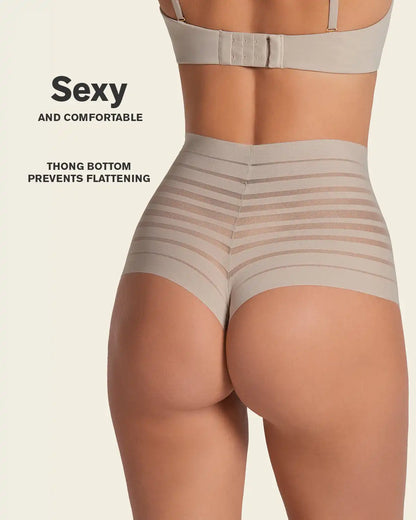 Slimming Lace Stripe High-Waisted Thong Panty