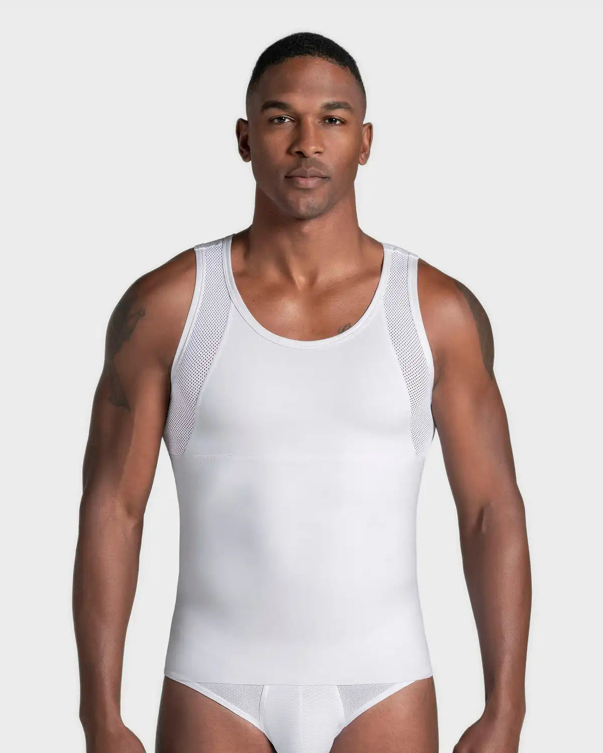 Stretch Cotton Moderate Compression Shaper Tank, Mesh Cutouts