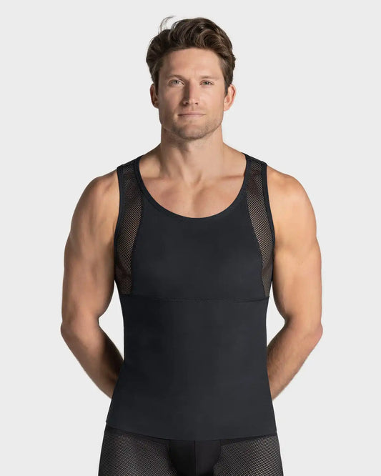Stretch Cotton Moderate Compression Shaper Tank, Mesh Cutouts