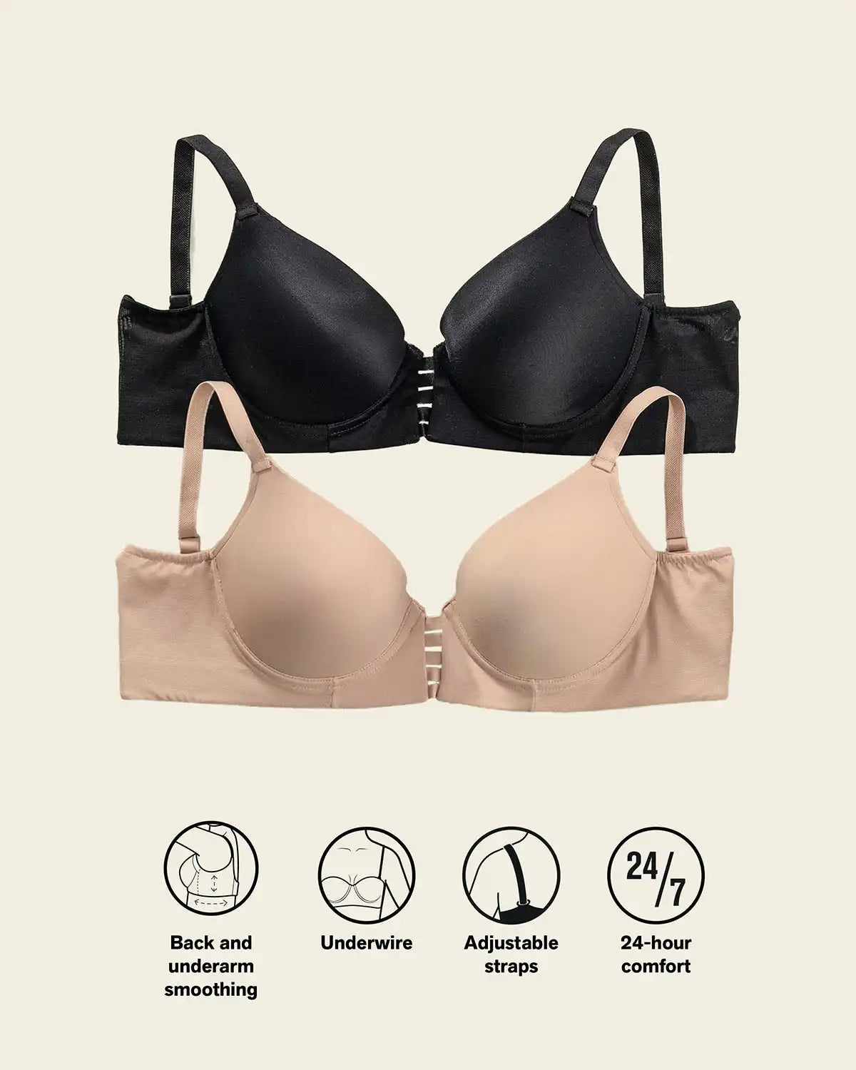 Memory Foam Push-Up Underwire Bustier Bra with Strappy Front