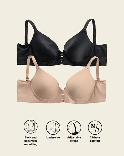 Memory Foam Push-Up Underwire Bustier Bra with Strappy Front